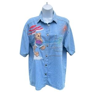 Vintage 1990’s Together Teddy Bear denim button down